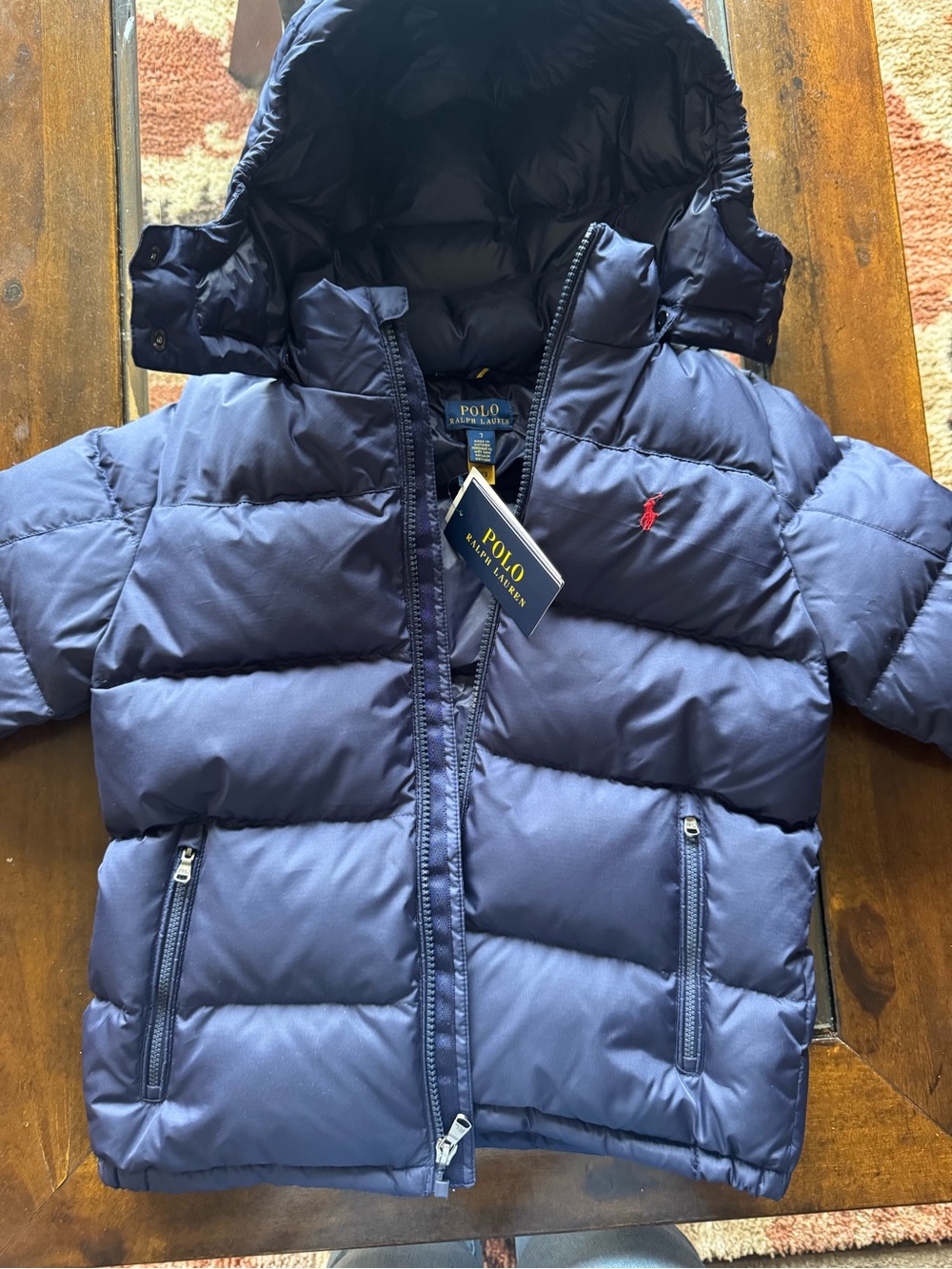 Ralph Lauren Kids Navy Puffer Jacket with Red Polo Pony